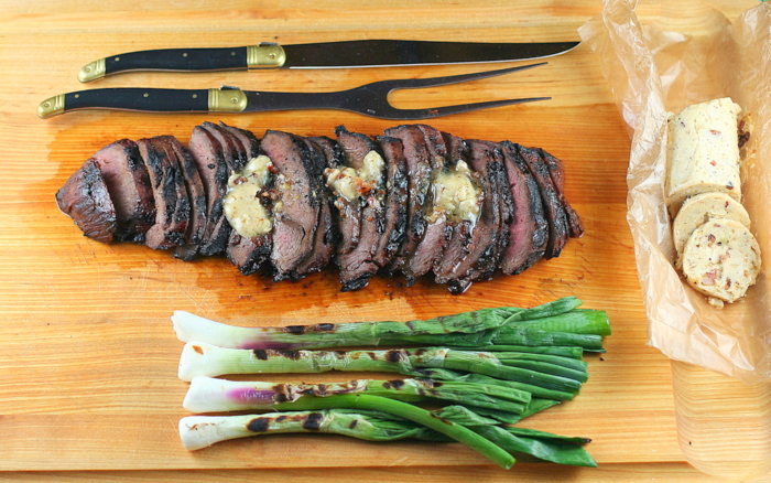 Bourbon Grilled Flat-Iron Steak with Southern Bacon Bourbon Butter