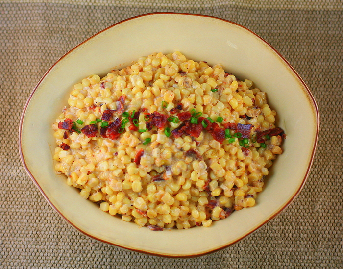 Southern Slow Cooker Creamy Corn with Bacon, Green Onions and Bourbon