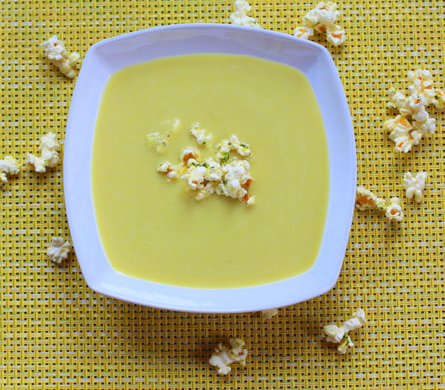 Fresh Corn Bisque with Thyme Buttered Popcorn