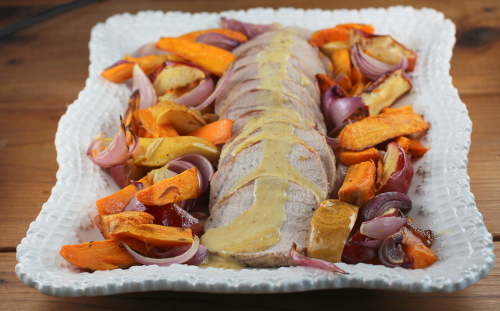 Roasted Pork and Sweet Potatoes with Hard CIder Cream Sauce