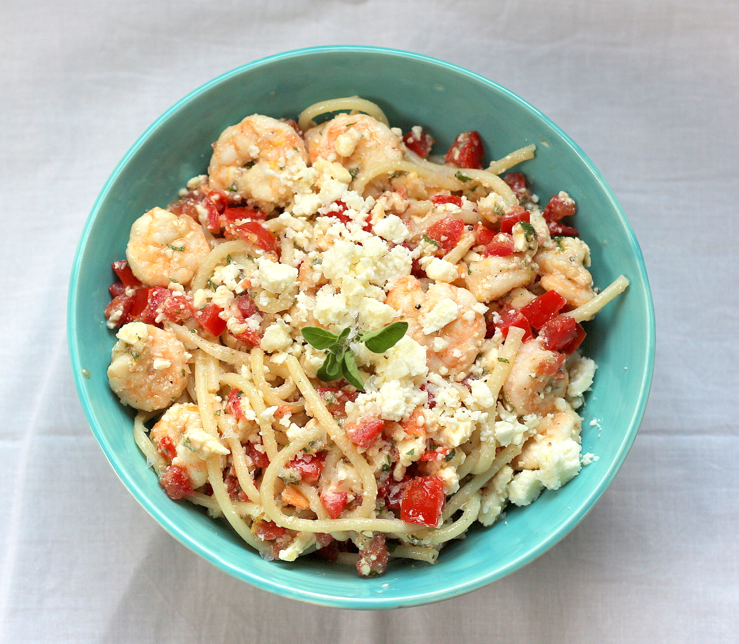 IMG_1653 Greek Inspired Shrimp and Feta Spaghetti