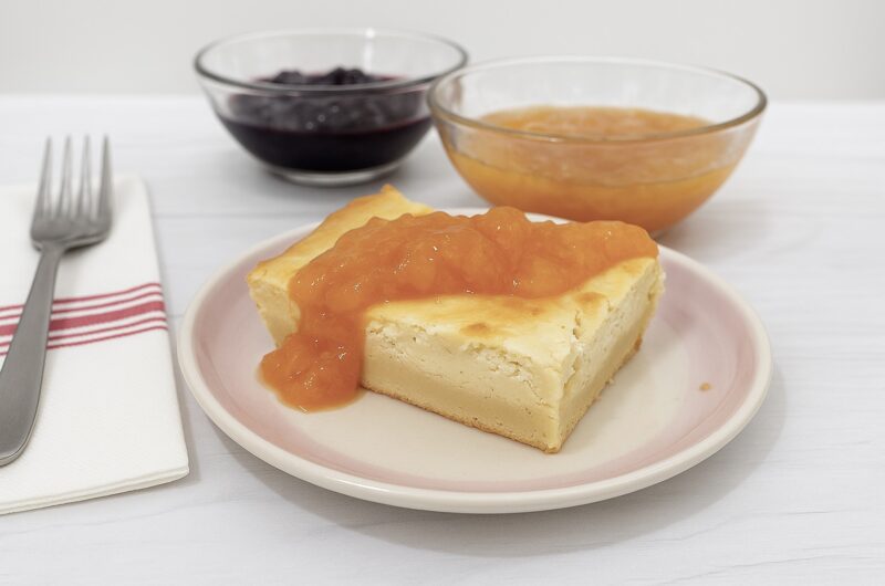 e2273a7d-386c-41a9-9a9f-f2ae50083b90-800x530 Baked Blintz Casserole with Peach Basil Compote
